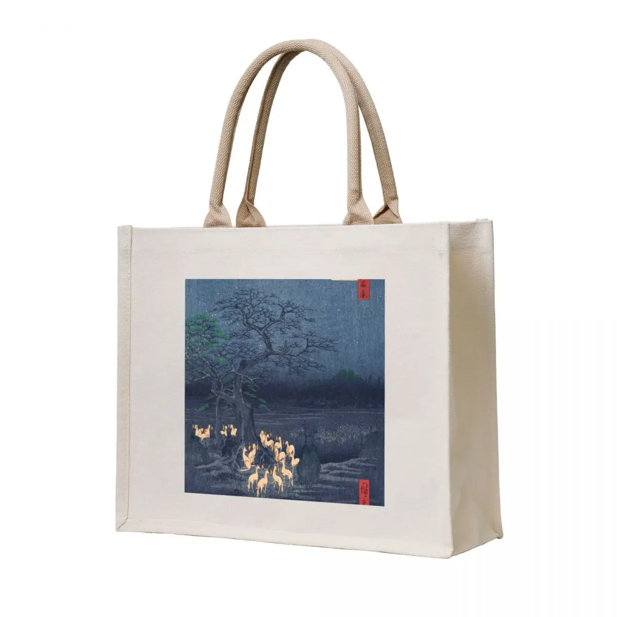 

Foxes at Night Shrine Vintage Ukiyo-e Japanese Art Tote Bag Canvas bag for women Reusable bags cute tote bag