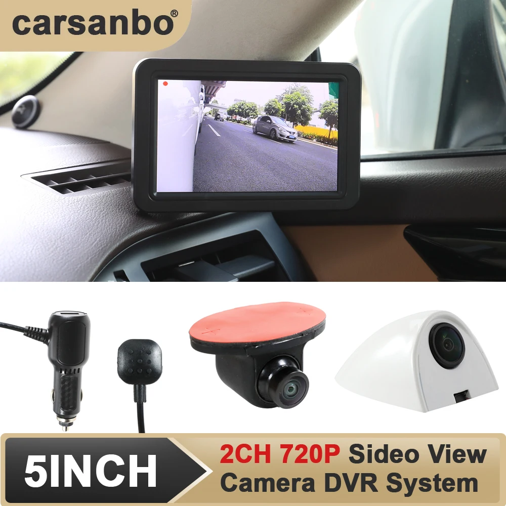 Carsanbo 2 Left Digital Side View Cameras 720P AHD With 5 Inch Display Monitor For Car Blind Spot Visual System Night Vision