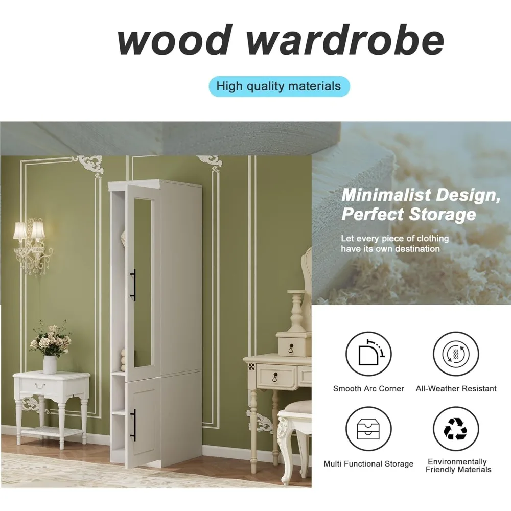 Гардеробный шкаф, шкаф для спальни с дверью, гардеробный шкаф с зеркалом, гардеробный шкаф с подвесным штангой, деревянный шкаф