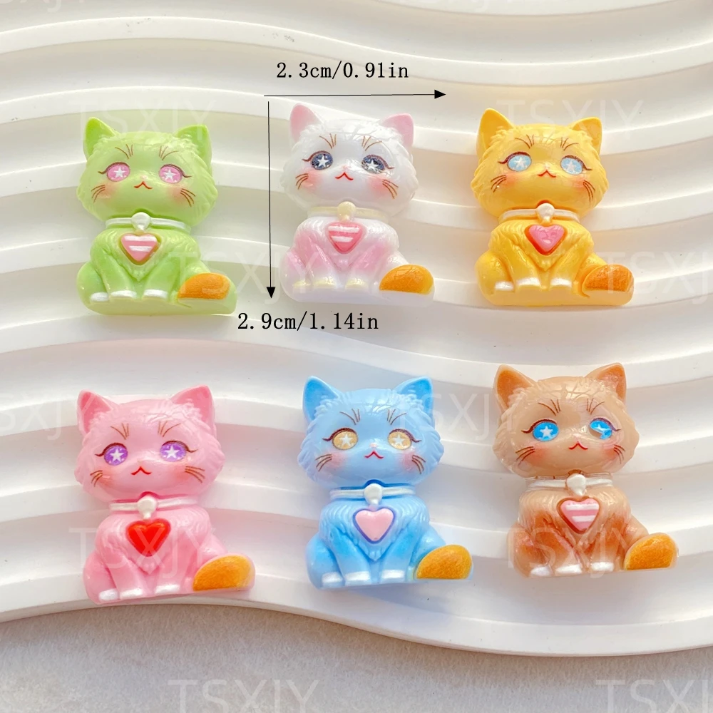 6PCS New Colorful cute cartoon 3D animal kitten Flat back Cabochon Stone Scrapbook DIY Decor Figurines Crafts Accessories