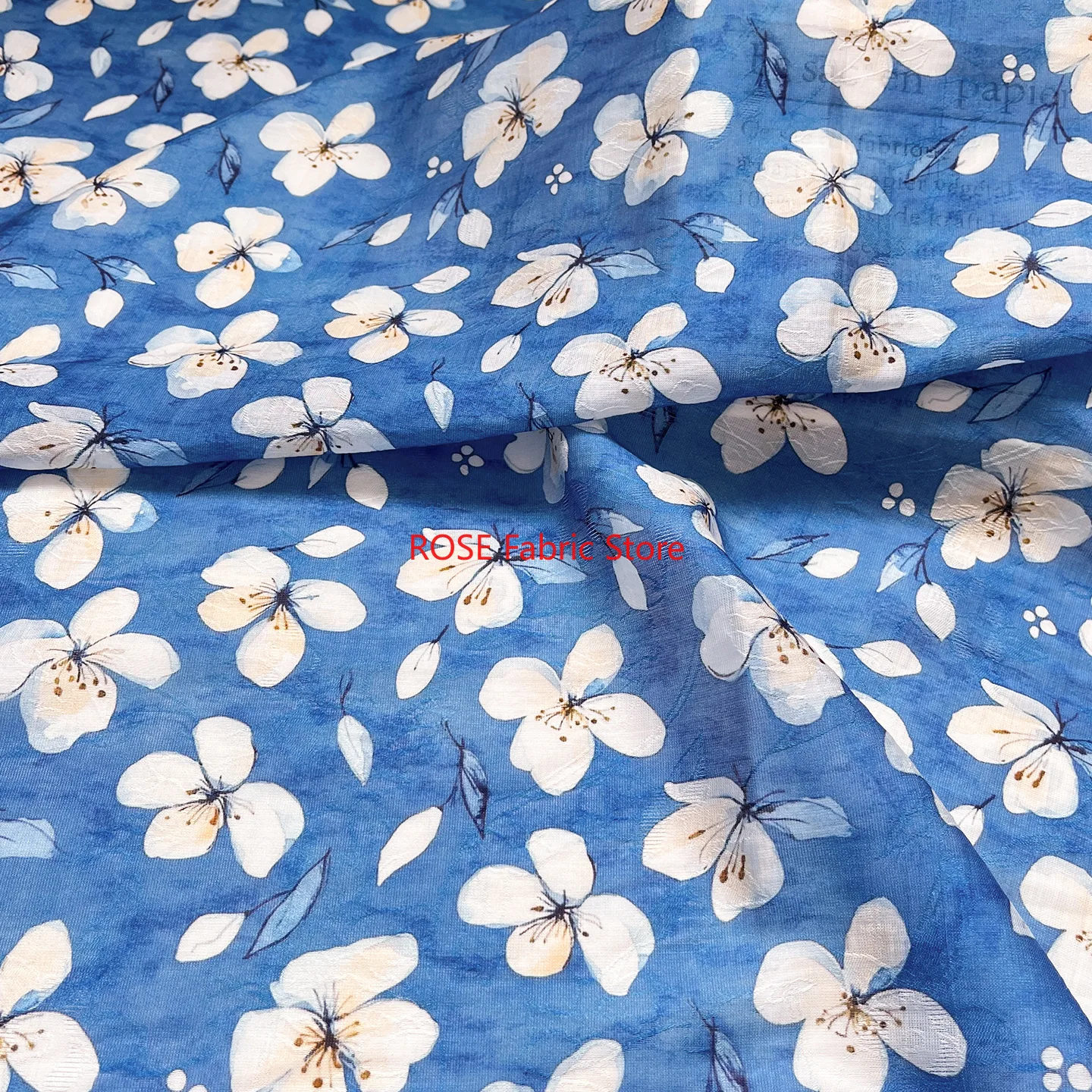 1 Meter Blue Digital Printing Floral Jacquard Fabric for Sewing Making Women's Wear Dress Children Clothing Home Clothes Cloth