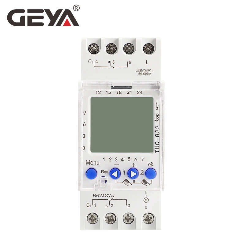 GEYA THC-822 Conversational Programmable Timer 2Channel Changeover Contacts Smart Timer Switch with Battery 16A 110V 220V