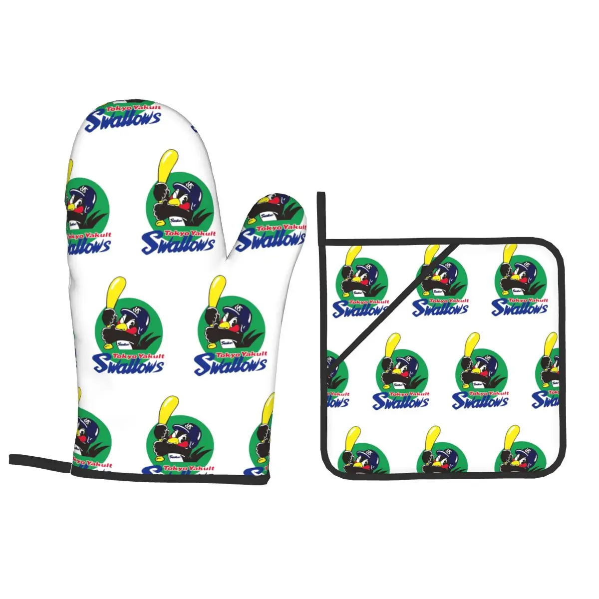 Tokyo Yakult Swallows Oven Mitts and Pot Holder Sets of 4 for Baking Kitchen Cooking Grilling Resistant Non-Slip Gloves