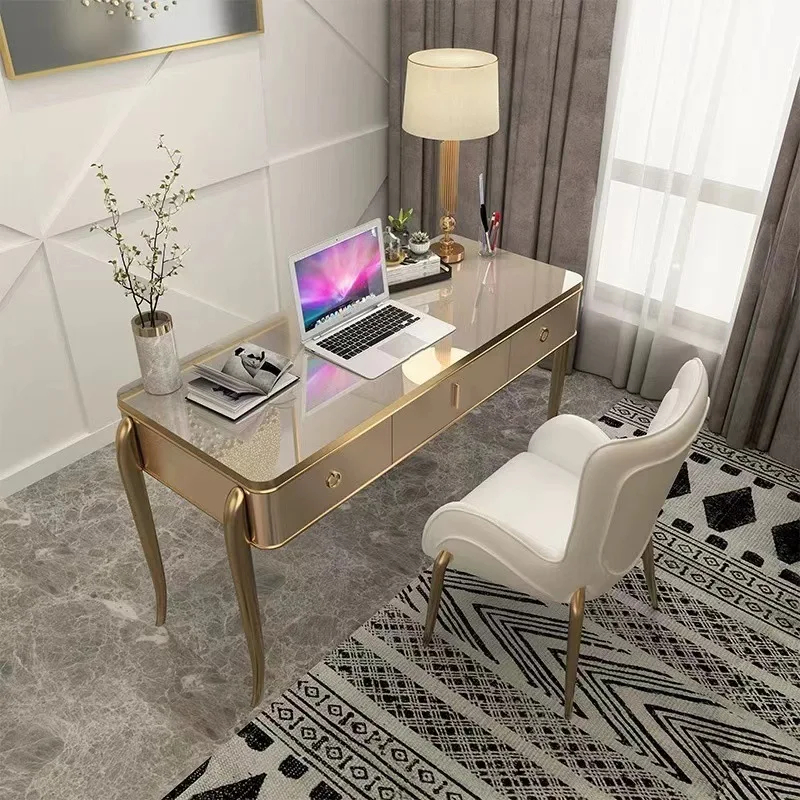 Baimao light luxury desk and chair post-modern simple home study office writing desk solid wood baking paint American desk and