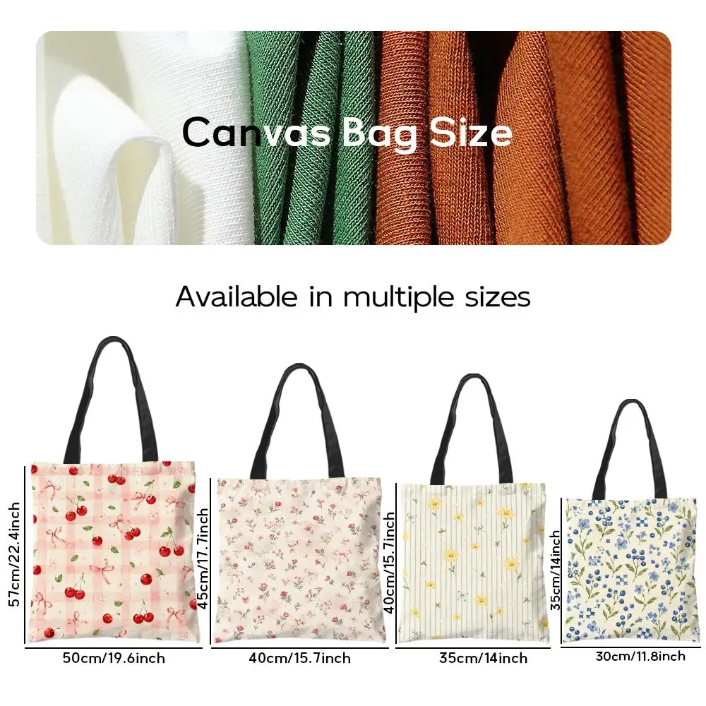Coquette Cherry Bow Floral Storage Bags Canvas Tote Bag Durable Large Capacity Commute Daily Casual Accessory Gift