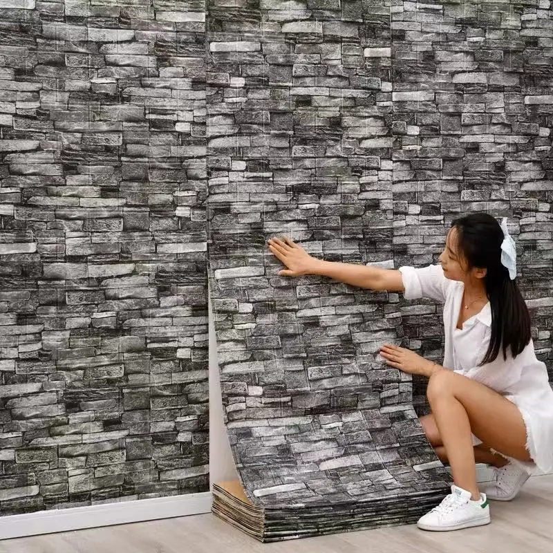 Self Adhesive Retro Brick Wallpaper 70cmx1m Waterproof Anti-stain Wall Sticker Living Bedroom Apartment Indoor Wall Art Decor