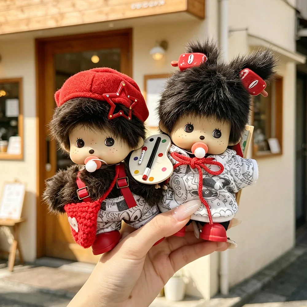 monchhichi Plush Keychains Colorful Cartoon Keyring Standing Plush Doll Backpack Ornament Anime Merchandise Graduation Gift 몬치치