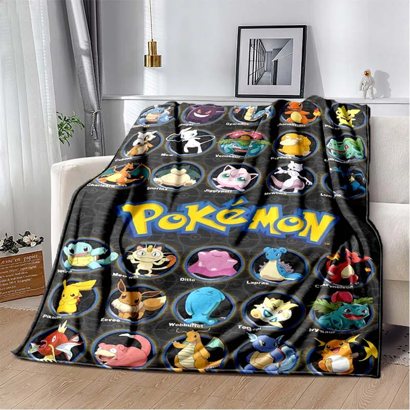 Pokemon Pikachu Anime Print Flannel Blanket Ultra Soft Warm Throw For Kids Couch Bedroom Living Room Indoor Home Cozy Decor Gift