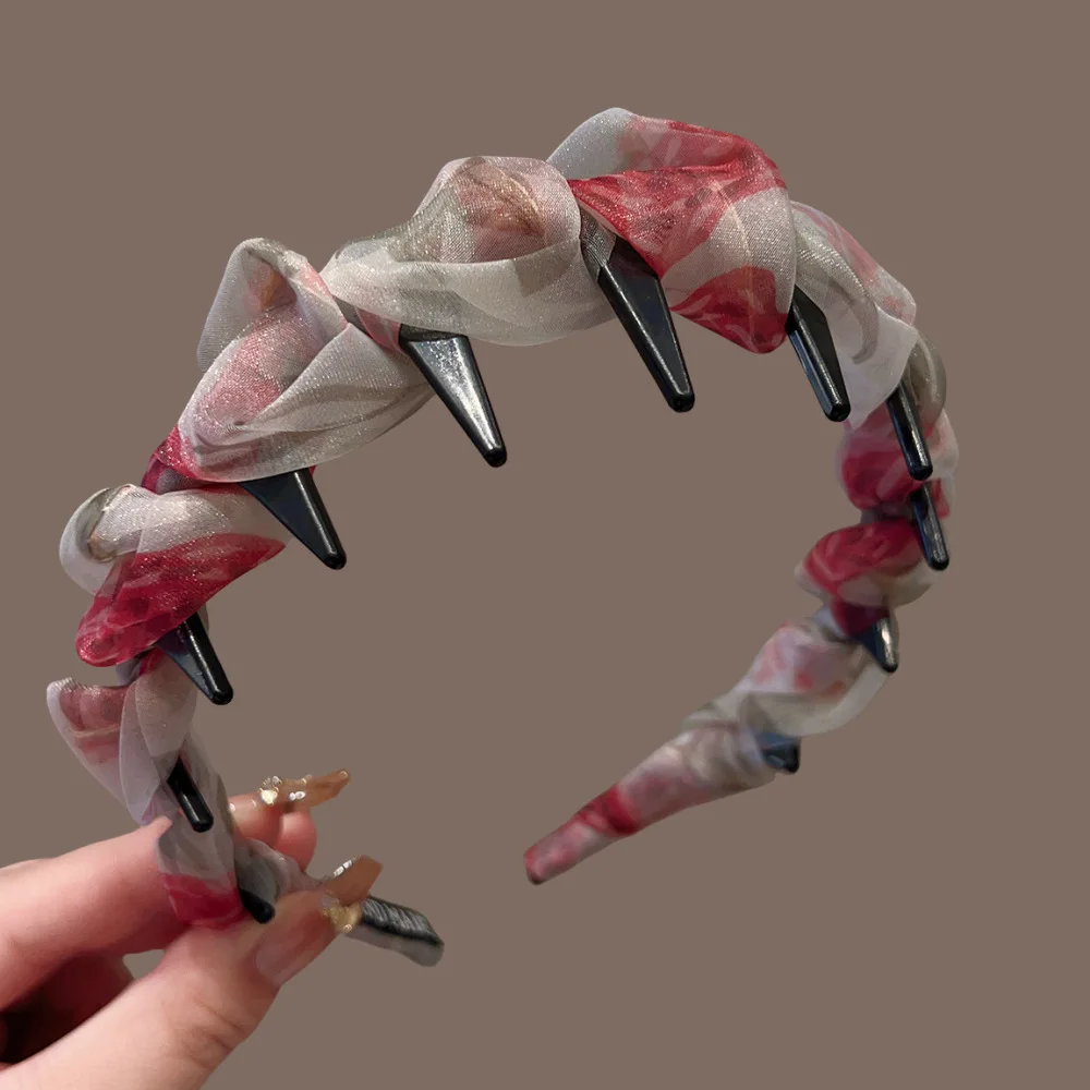 Fashionable Velvet Bow Knot Headband Non Slip Teeth Hair Hoop Delicate Mesh Crystal Ornament Daily Care Gentle Headwear