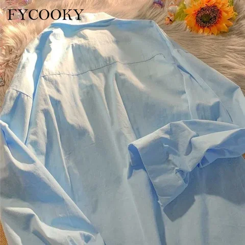 FYCOOKY Женские желтые рубашки с принтом из хлопка