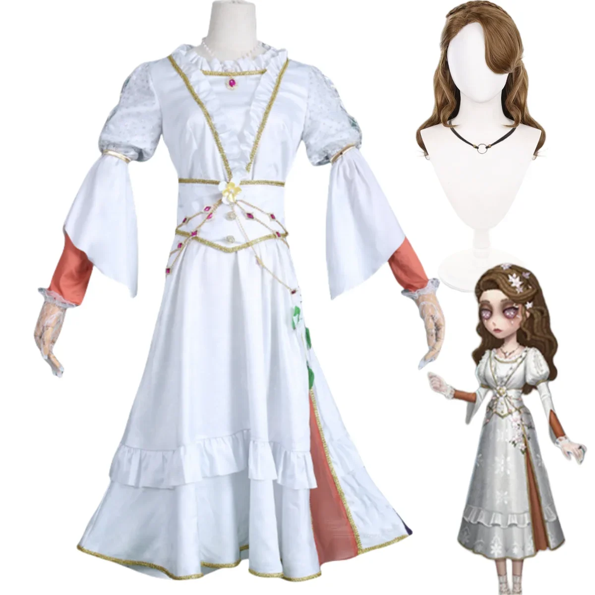 

Game Identity ⅤAda Mesmer Cosplay Costume Psychologist Juliet Wig White Nationality Skirt Woman Sexy Traditional Festival Suit