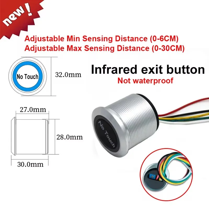 Imagem -02 - Impermeável Contactless Sensor Interruptor de Saída Indução tipo Botão de Liberação Led Controle de Acesso dc 12v 24v