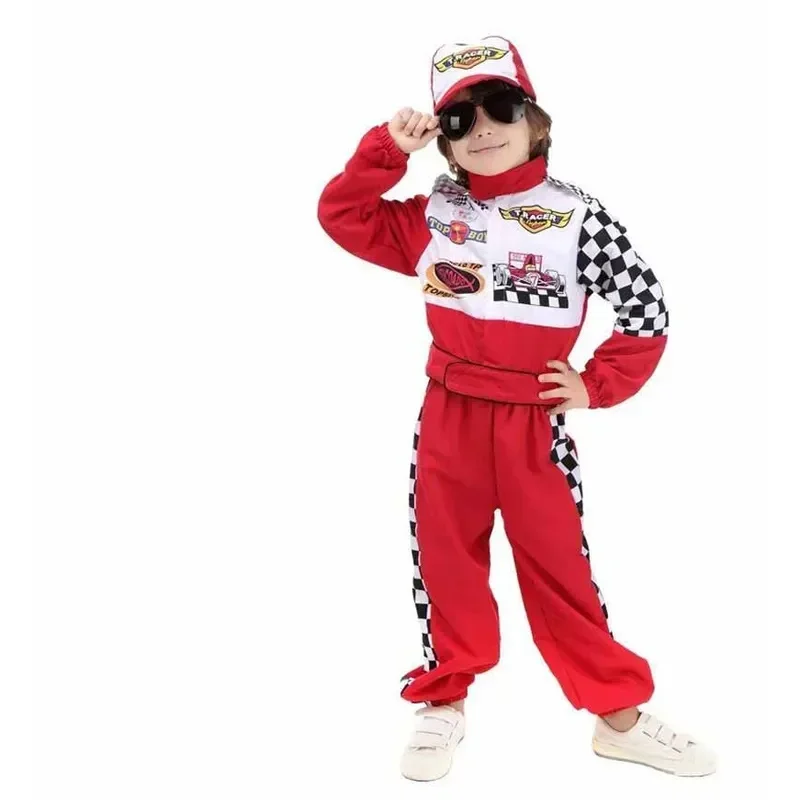 Cosaim Kids Boys Halloween Racer Cosplay Red Race Car Driver Uniform Children`s Racing Driver Costume Fancy Dress Masquerade Cos