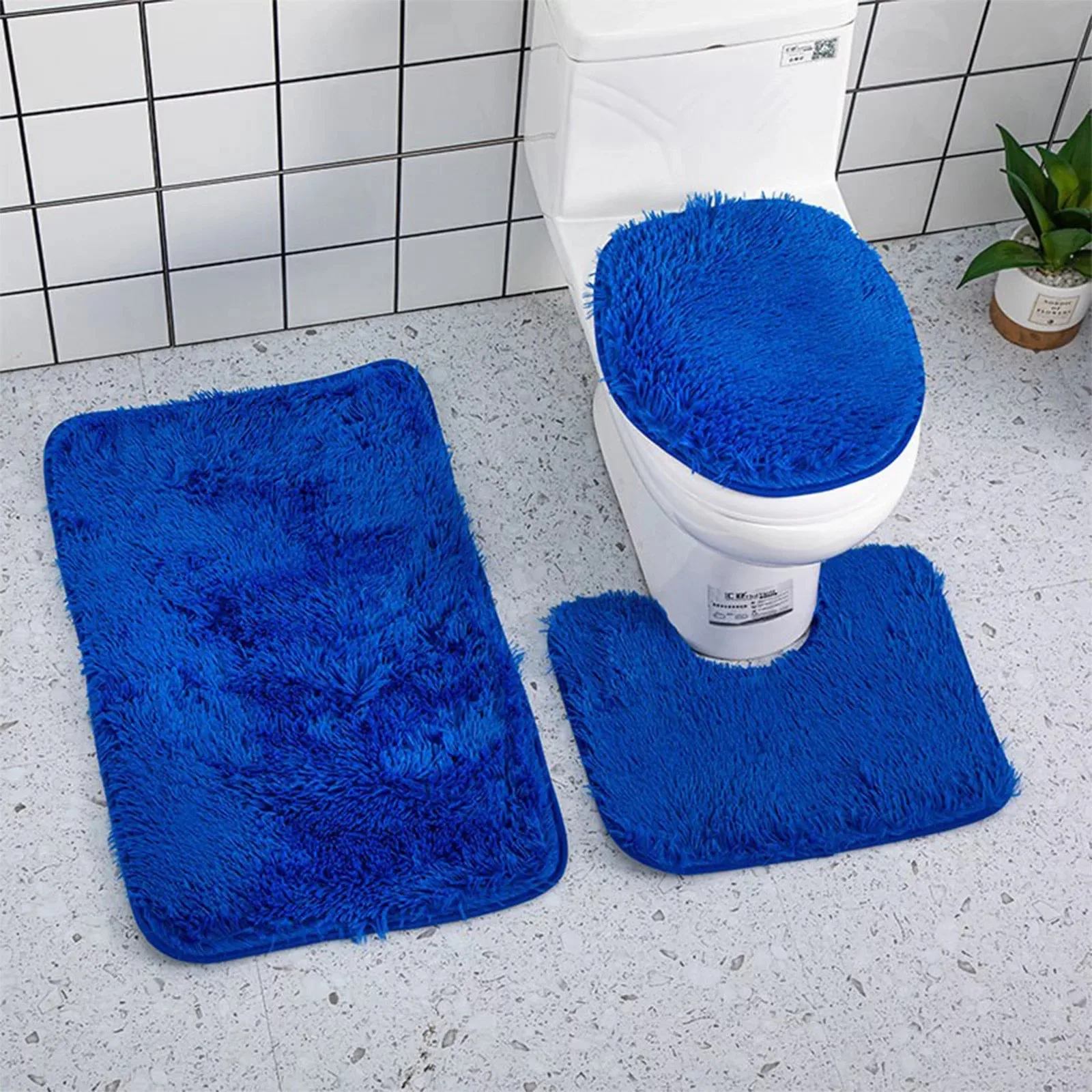 Bathroom Carpet Toilet Cushion Cover Microfiber Absorbent Non-Slip Mat 3Pcs Set, U-shaped 40x50cm,Cover 45x50cm,Door Mat 50x80cm