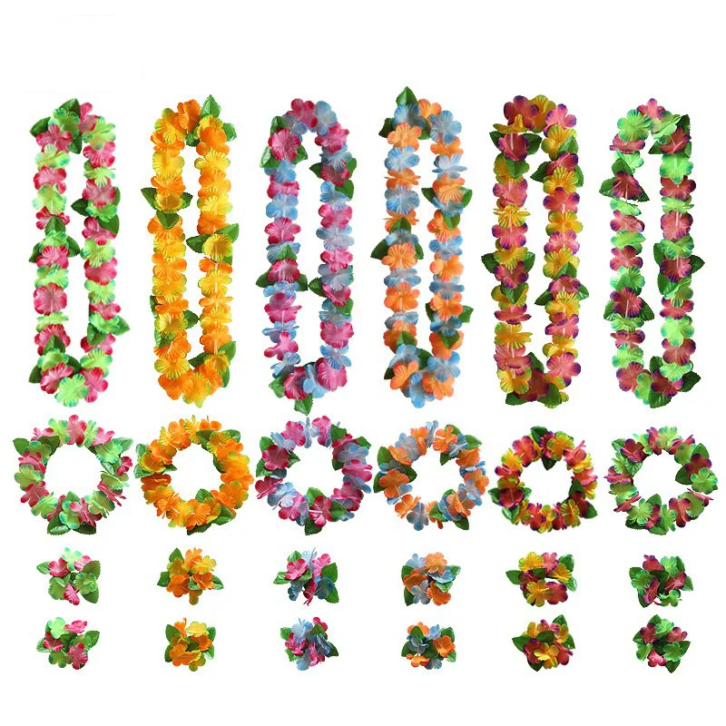 4 قطعة/المجموعة الاصطناعي هاواي زهرة ليس جارلاند قلادة DIY ديكور الحفلات الديكور فستان بتصميم حالم حزب هاواي شاطئ متعة الزهور