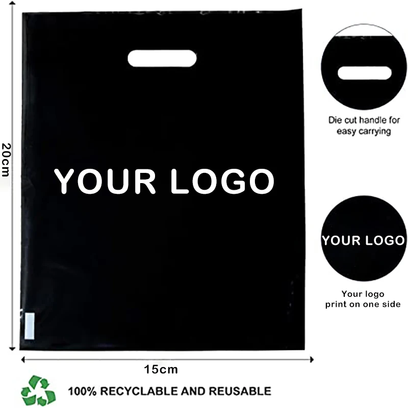 100 Pcs Customized Logo Color Shopping Bag With Handle Plastic Gift Bag Businss Customer Plastic Bag(excluding printing fee)