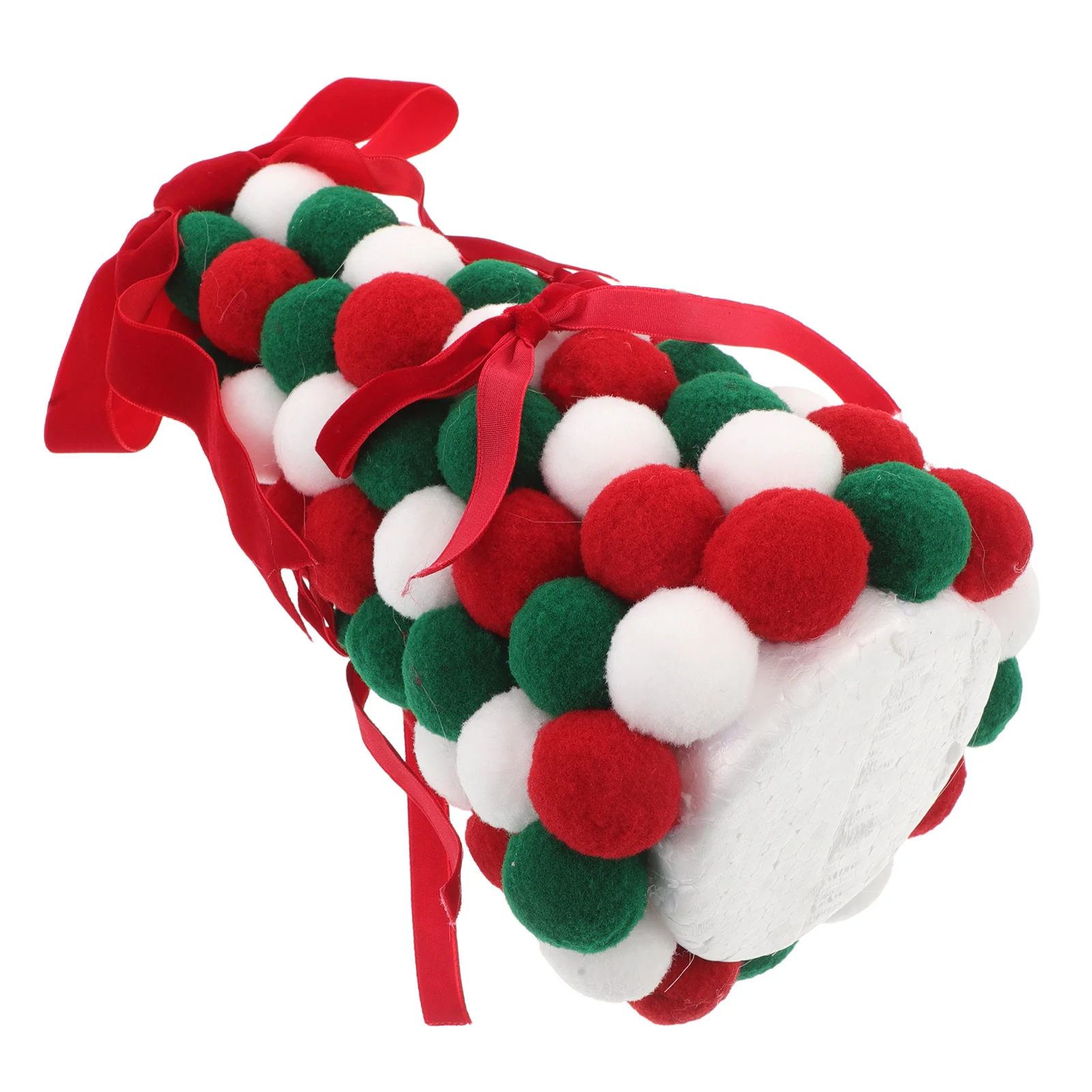 

Mini Christmas Tree Tabletop Decorative Xmas Tree Red Green White Pom-Poms Bow Indoor Mantel Desk Party Decoration