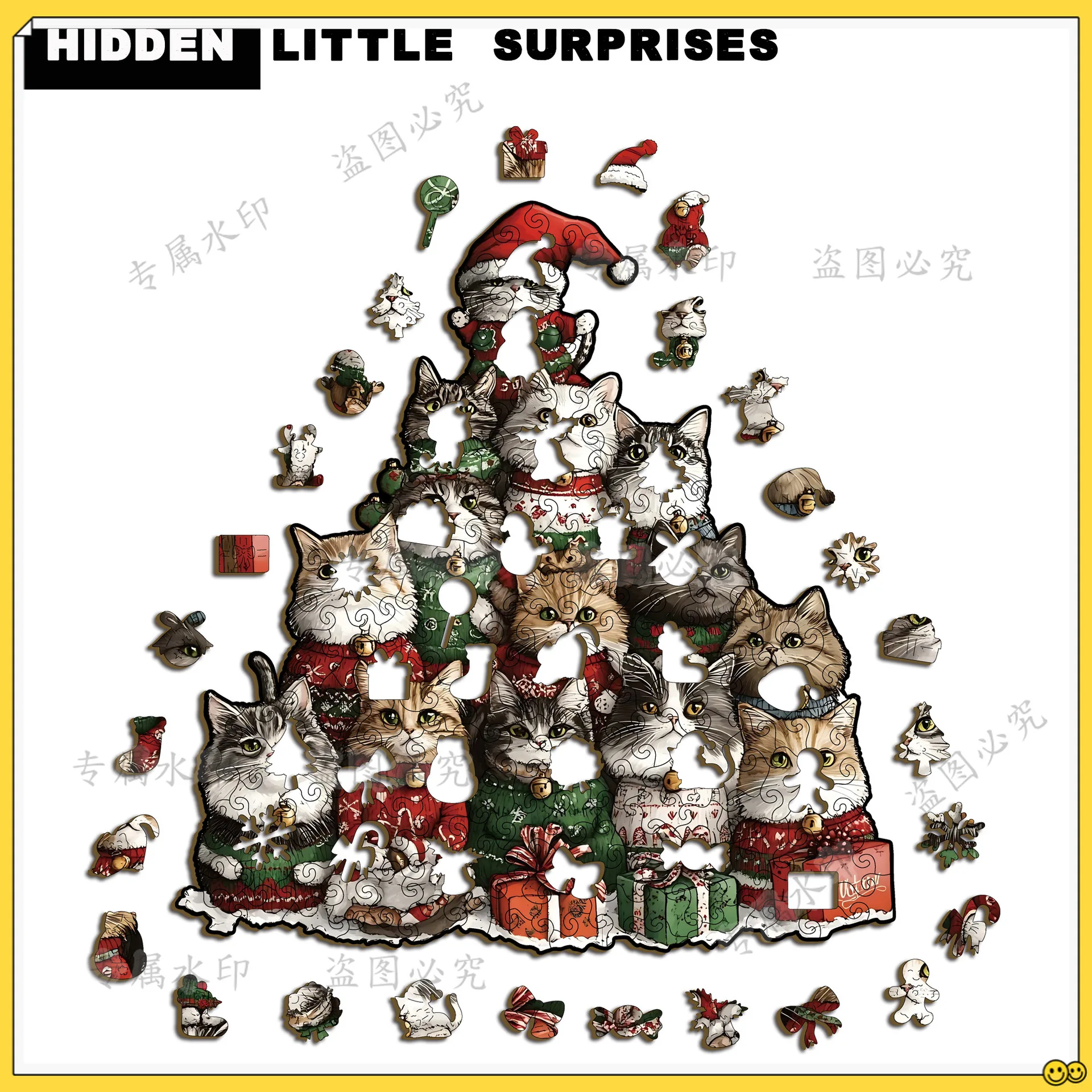 Wooden Christmas Cat Puzzle Irregular Alien Puzzle Game Piggy Bank Gift Unzip Game
