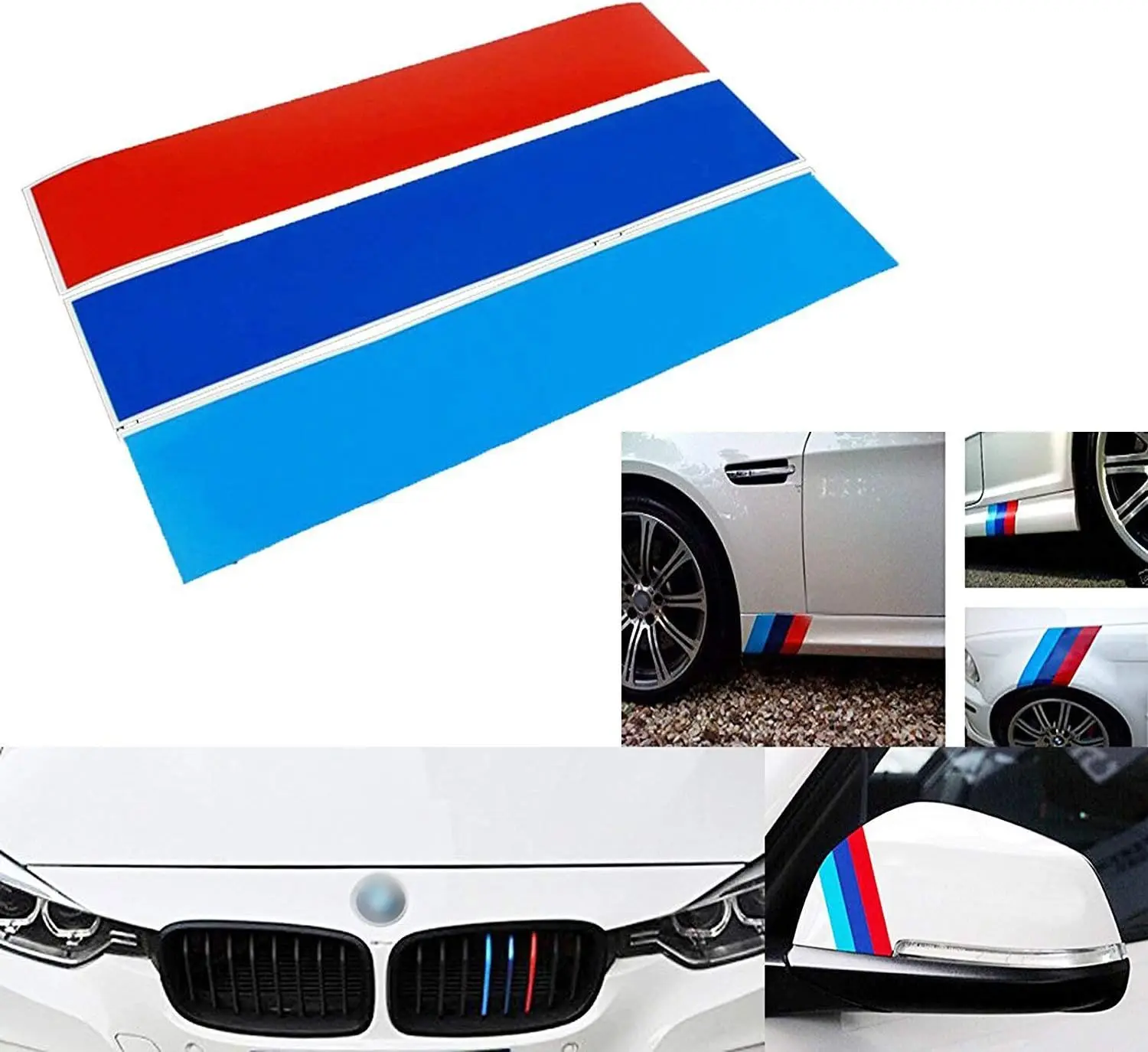 Color Stripe Decal Sticker Compatible with BMW Hood Bumper Side Mirror Exterior Interior Decoration 1”x 10