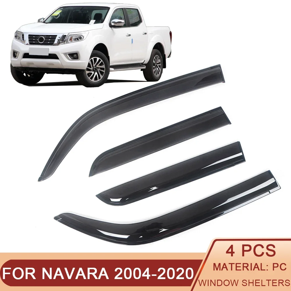 

For Nissan Navara D40 NP300 2004-2020 Auto Side Window Wind Deflectors Visors Black Rain Guard Door Visor Vent Shades Dark Black