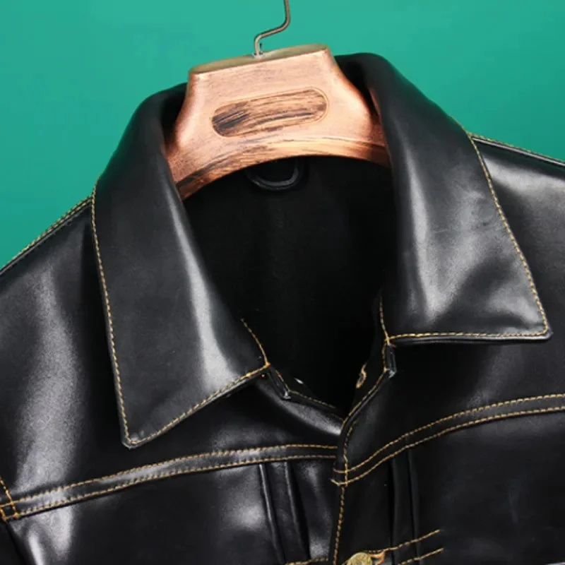 Retro Classic Moto Biker giacca in vera pelle da uomo Punk monopetto Slim Cargo Coat giacche da pilota in pelle di cavallo di lusso di qualità