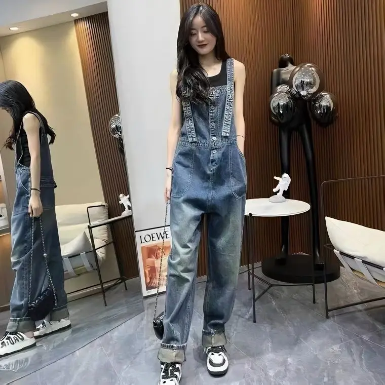 

High Waist Wide Leg Denim Overalls Women's Faion Spring Summer New Design Loose Fit Casual Sle No Brand Registered Trademark