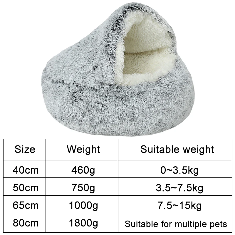 Soft Plush Round Pet Bed Cave for Cat or Small Dog, Mini Medium Sized Dog Cat Machine Washable Faux Fur Hooded Blanket Bed Cave