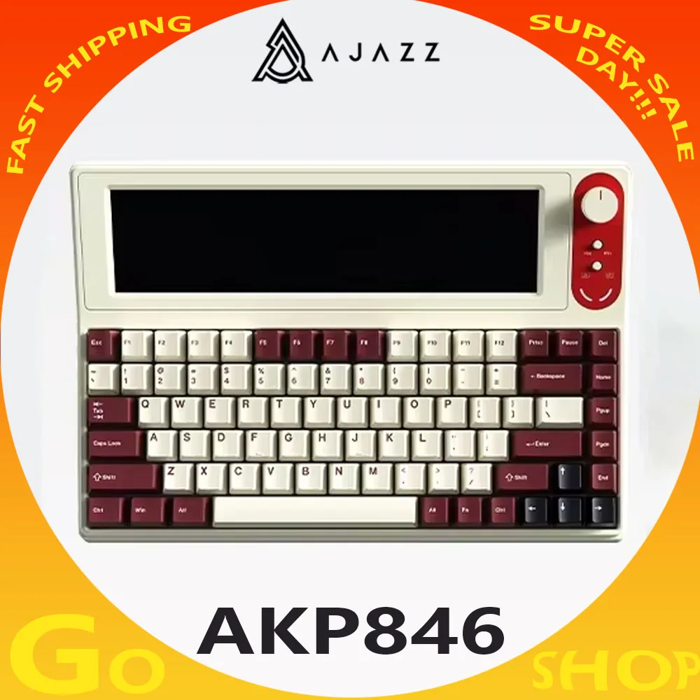 

New Ajazz Akp846 Smart Display Gasket Mechanical Keyboard With 10.1-Inch Colorscreen Structure Hot Swap Pbt Keycaps Gamer Gifts