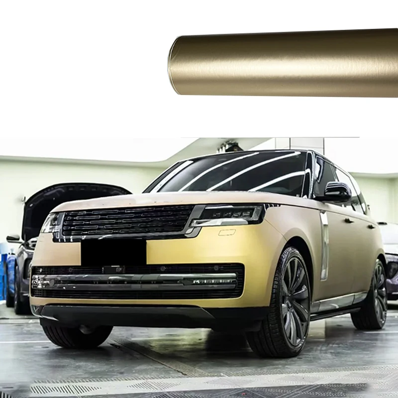 Premium Matte Satin Metallic Champagne Gold Vinyl Wrap Film Car Sticker Decal With Air Release Self Adhesive