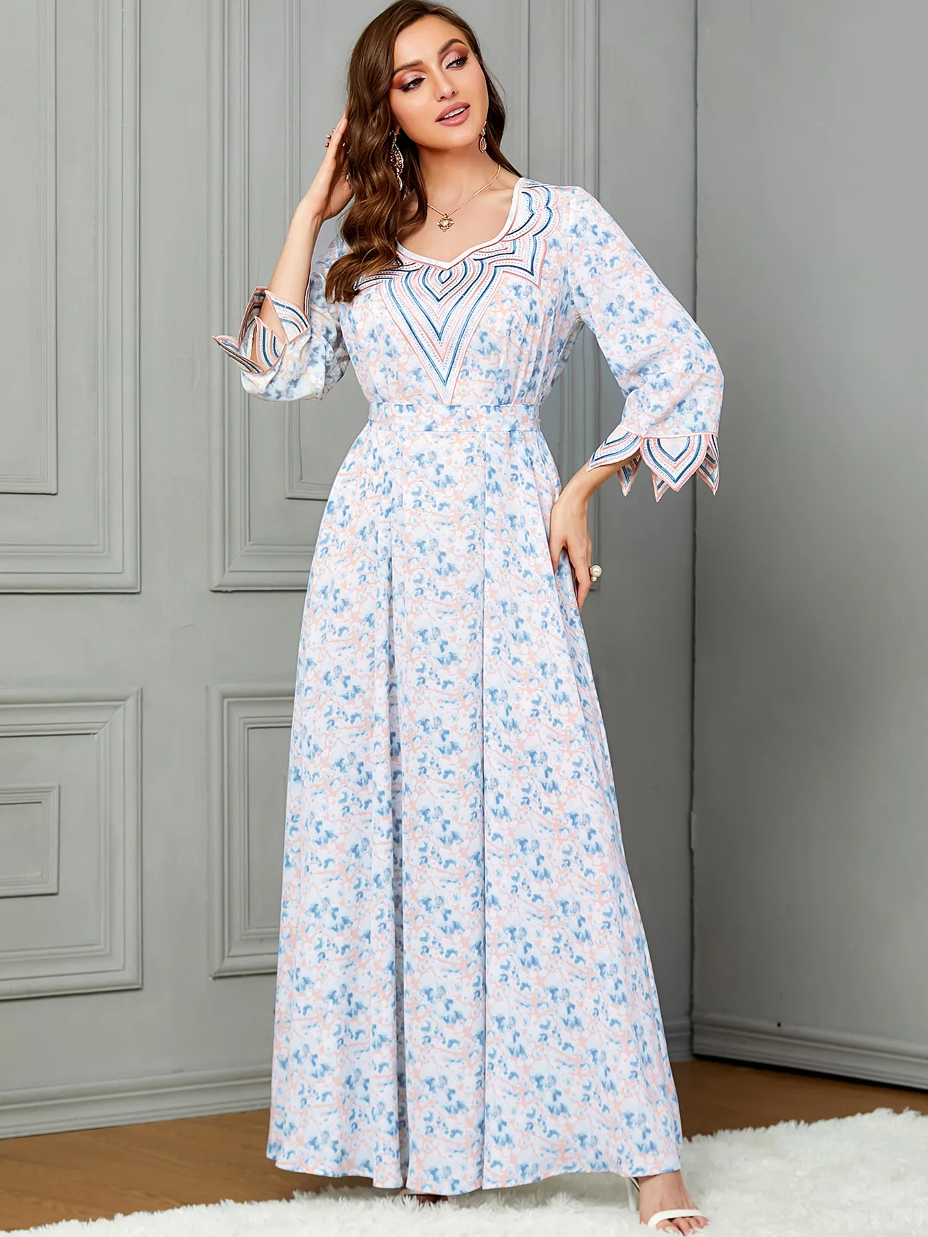 Muslim Women Dress Party Print Long Robe Abaya Dubai Saudi Arabic Abayas Morocco Jalabiya Eid Ramadan Vestidos Modest Dresses