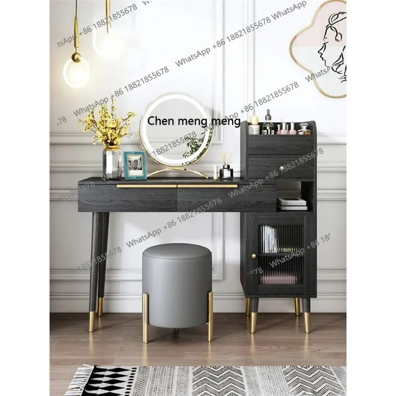 A   R zqLight Luxury Dressing Table Bedroom Modern Minimalist Dresser Retractable Makeup Table Storage Cabinet Integrated R