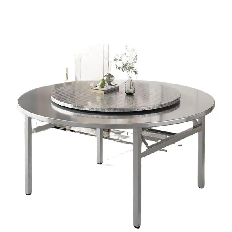 Stainless steel large round table folding household turntable table outdoor barbecue running water mat large food stall eating