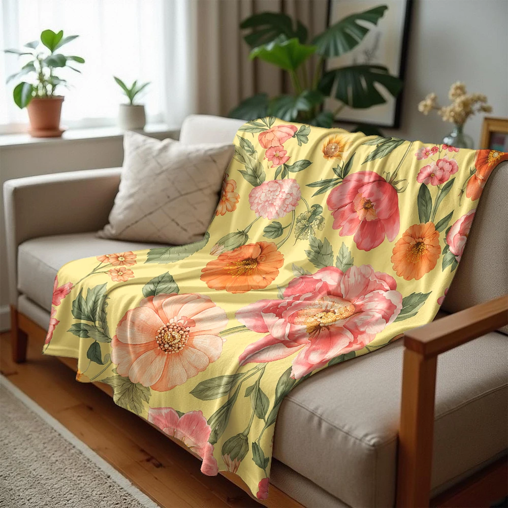 Vintage Flower Lightweight Microfiber Soft Christmas Fleece Blanket Warm Cozy Throw for Bed Sofa Office Travel All Season