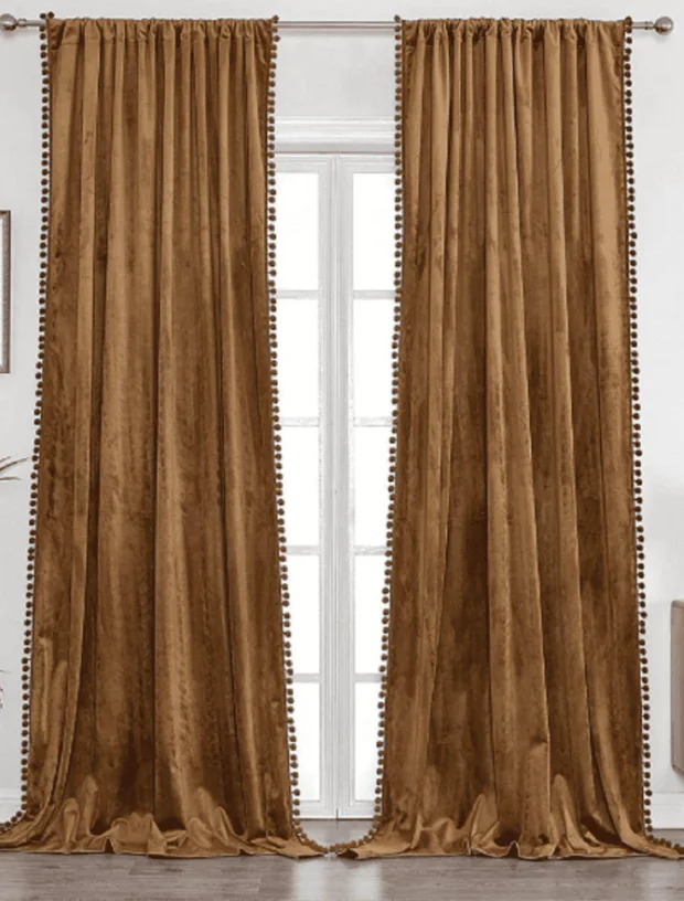 American Retro Double-sided Small Ball Flannel Curtains Living Room Bedroom Curtains