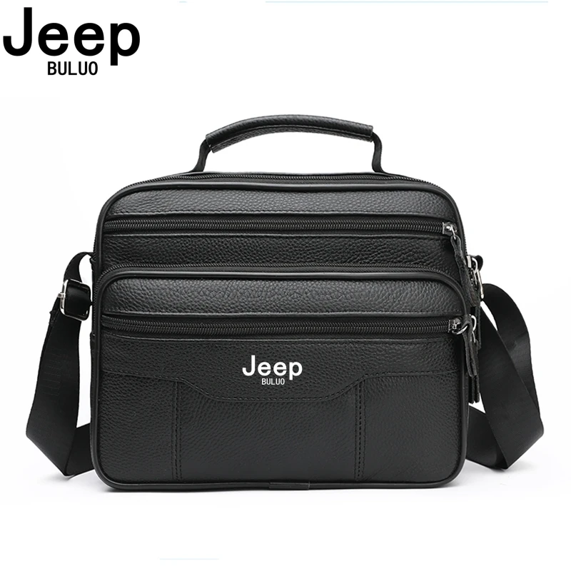 

Мужская сумка на плечо JEEP BULUO, черная сумка из натуральной воловьей кожи, деловой портфель на плечевом ремне, все сезоны, 2019