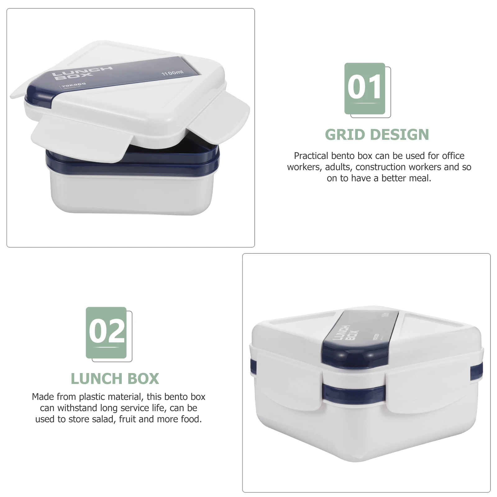 

Double Layer Salad Blue Plastic Lunch Boxes Adults Microwavable Fruit Snack Containers Portable Picnic Meal Box