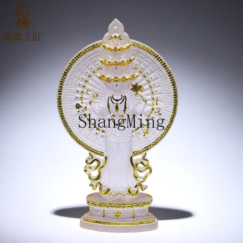 CLLCL Guanyin Buddha statue ornament indoor home enshrines Buddhist hall home thousand-eyed bodhisattva glass handicrafts