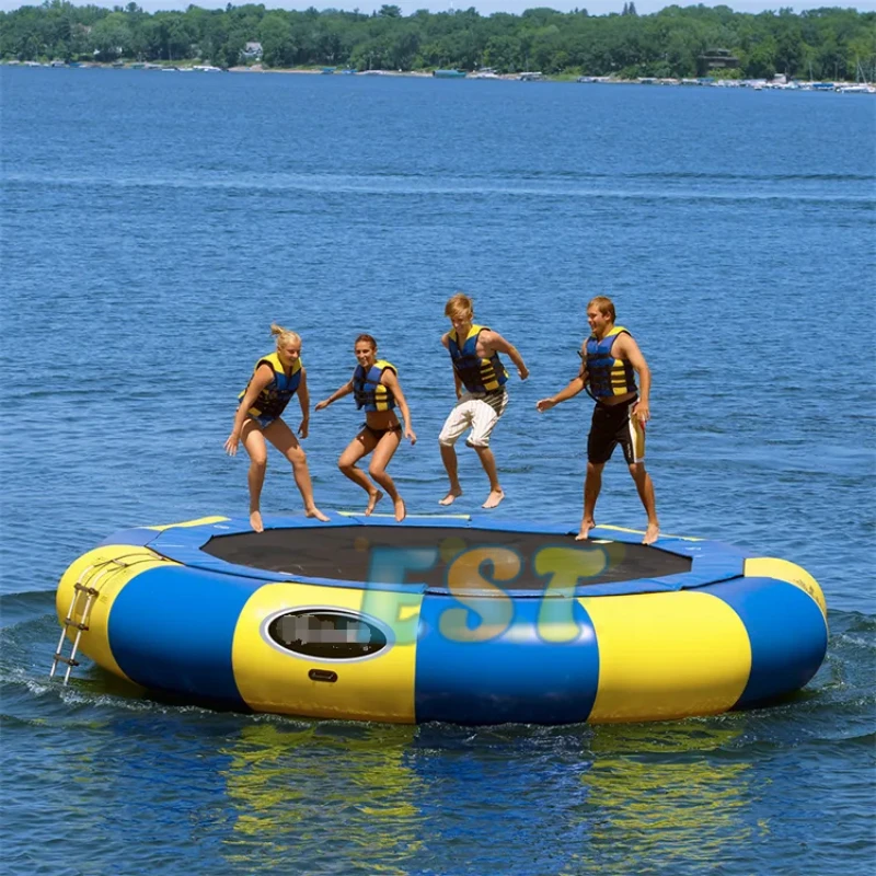 Populair Opblaasbaar Drijvend Water Springbed Zeewaterpark Pvc Opblaasbare Drijvende Trampoline Watertrampoline Voor Volwassen Spellen