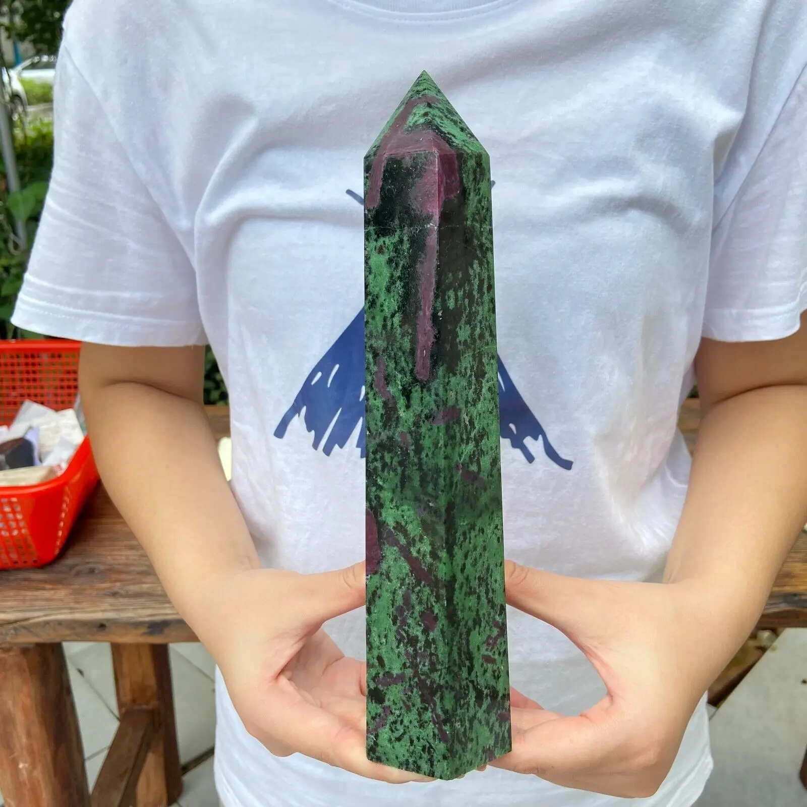 

Large Natural Ruby In Zoisite Obelisk Quartz Crytslal Wand Point Healing