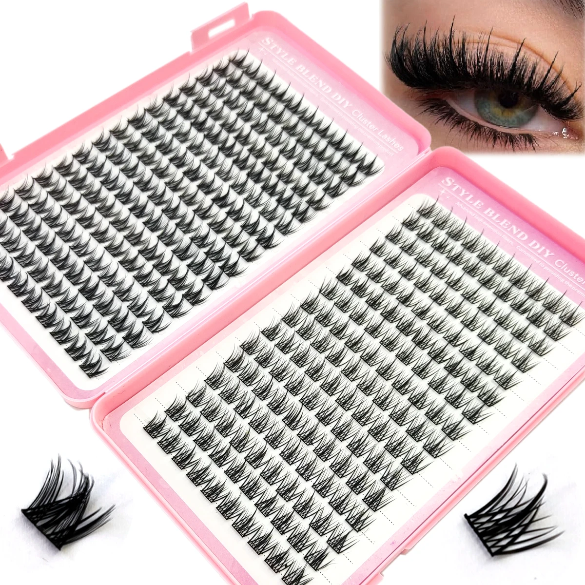 Sharp eyelash clusters, dispersed comic style eyelash clusters, extended unique pointed clusters, anime single cluster elf eyela