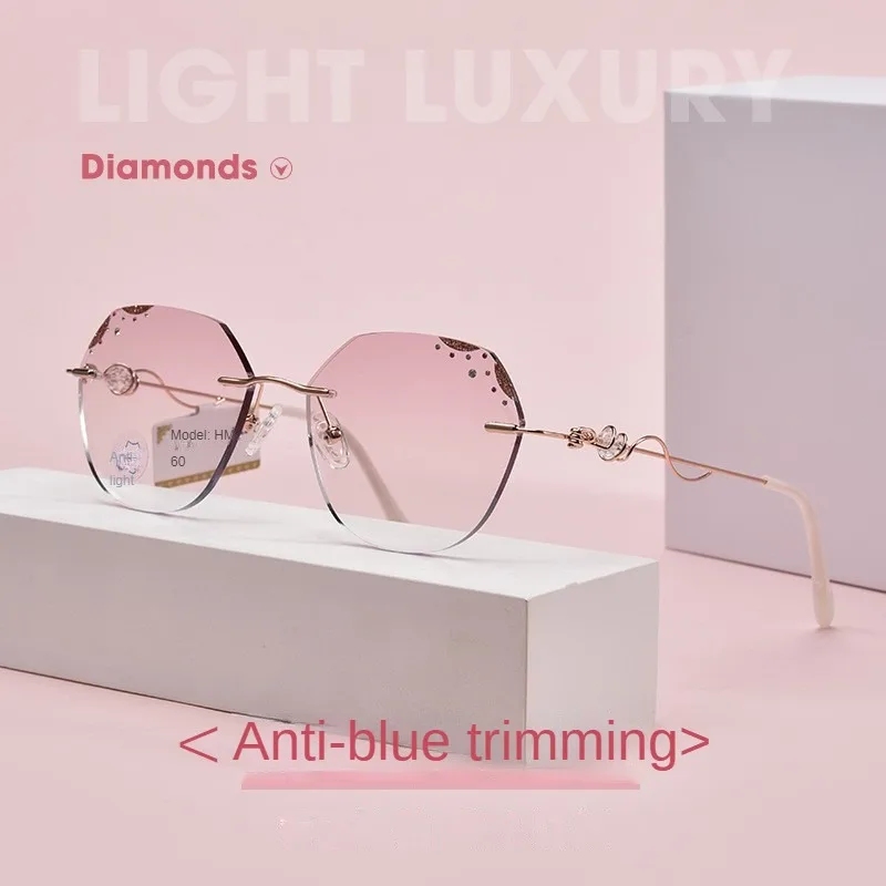 VOSUN-gafas con montura de aleación para mujer, lentes de alta calidad con corte de diamante, sin montura, antiluz azul, óptica, miopía