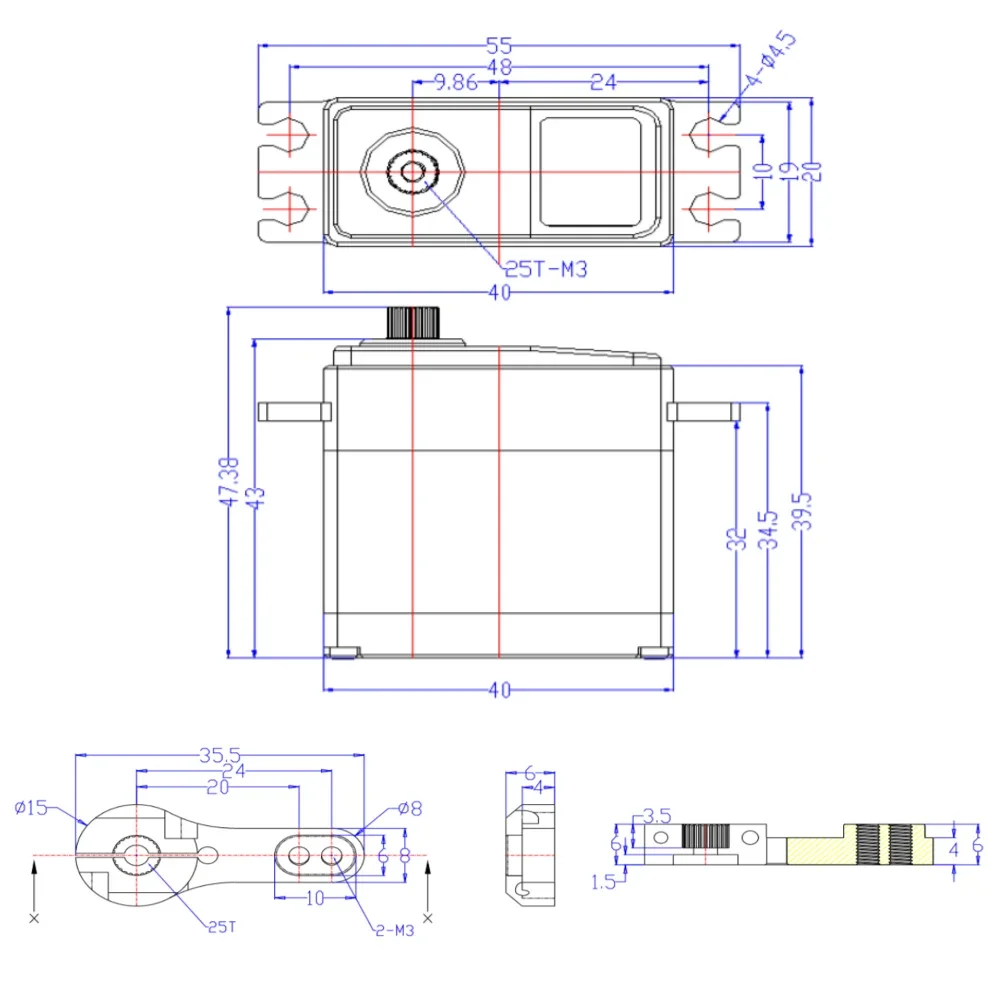 FT5830M 30KG Digital Servo 180° High Speed Metal Gear 0.08s/60° w/25T Horn for 1/8 1/10 RC Baja Truck Car Crawler