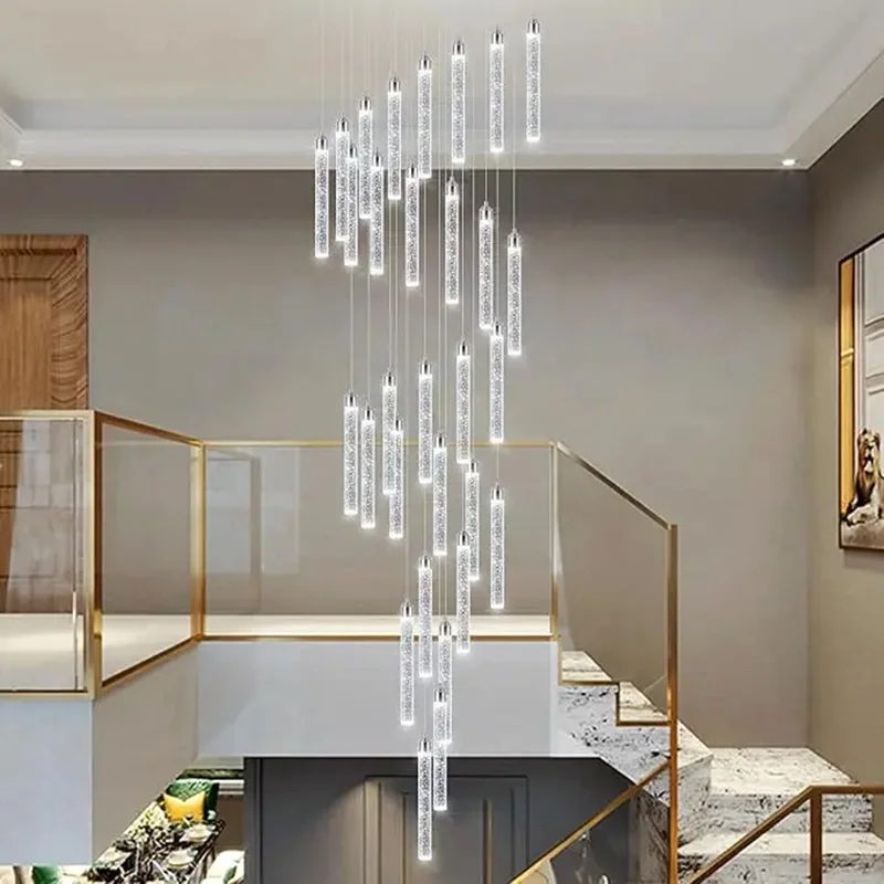 

Modern LED Crystal Long Chandeliers Luxury Kitchen Villa Living Room Pendant Light Stairs Dimmable Ceiling Chandelier Home Decor