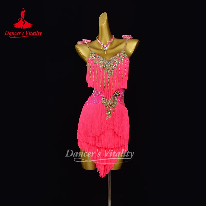 Latin Dance Competition Dresses Customized High Luxury Water Diamond Sexy Backless Dress Adult and Children Performance Costume