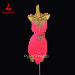 Latin Dance Competition Dresses Customized High Luxury Water Diamond Sexy Backless Dress Adult and Children Performance Costume