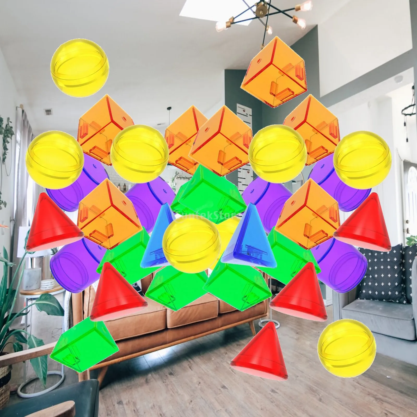 Preschool Geometric Shapes Translucent Pattern Blocks for Children 3D Solids Learning Toy Color Recognition Counting Sorting