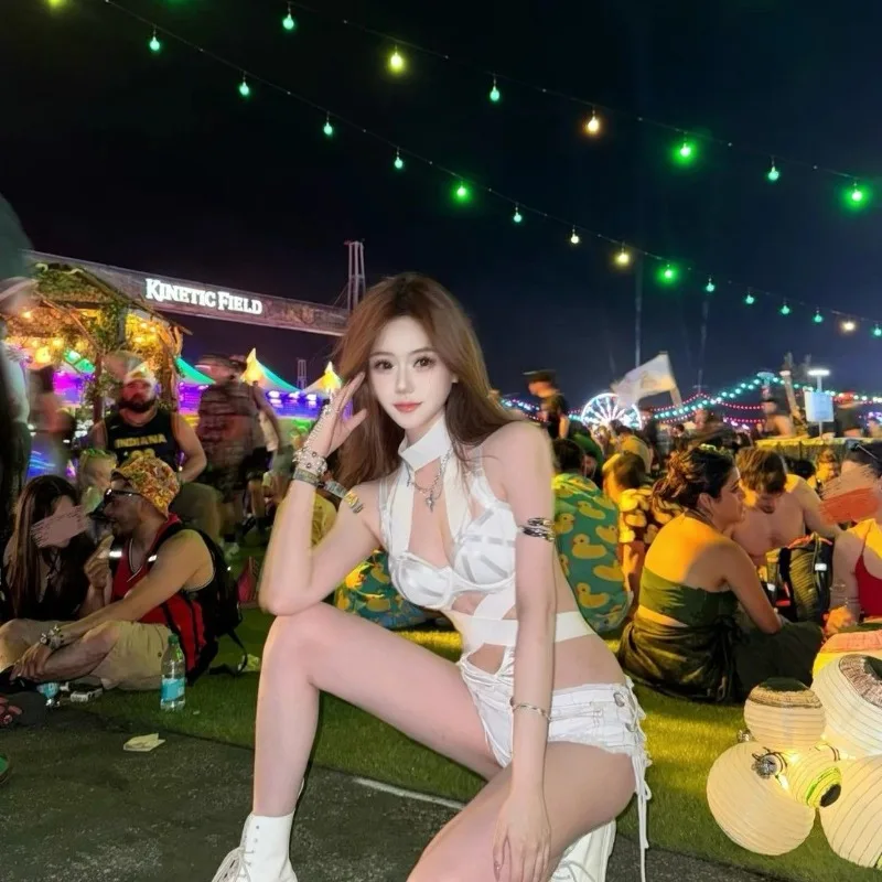 2026 Summer Fashion New Women's Elegant Design Sense Spicy Girl Jumpsuit Letter Splicing Irregular Sleeveless Dress  Bodysuit