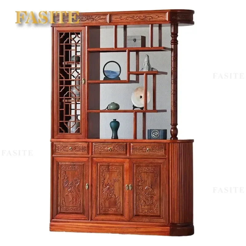 For Solid Wood Elm Dragon Column Porch Cabinet Antique Foyer Shoe Storage Living Room Partition Double-sided