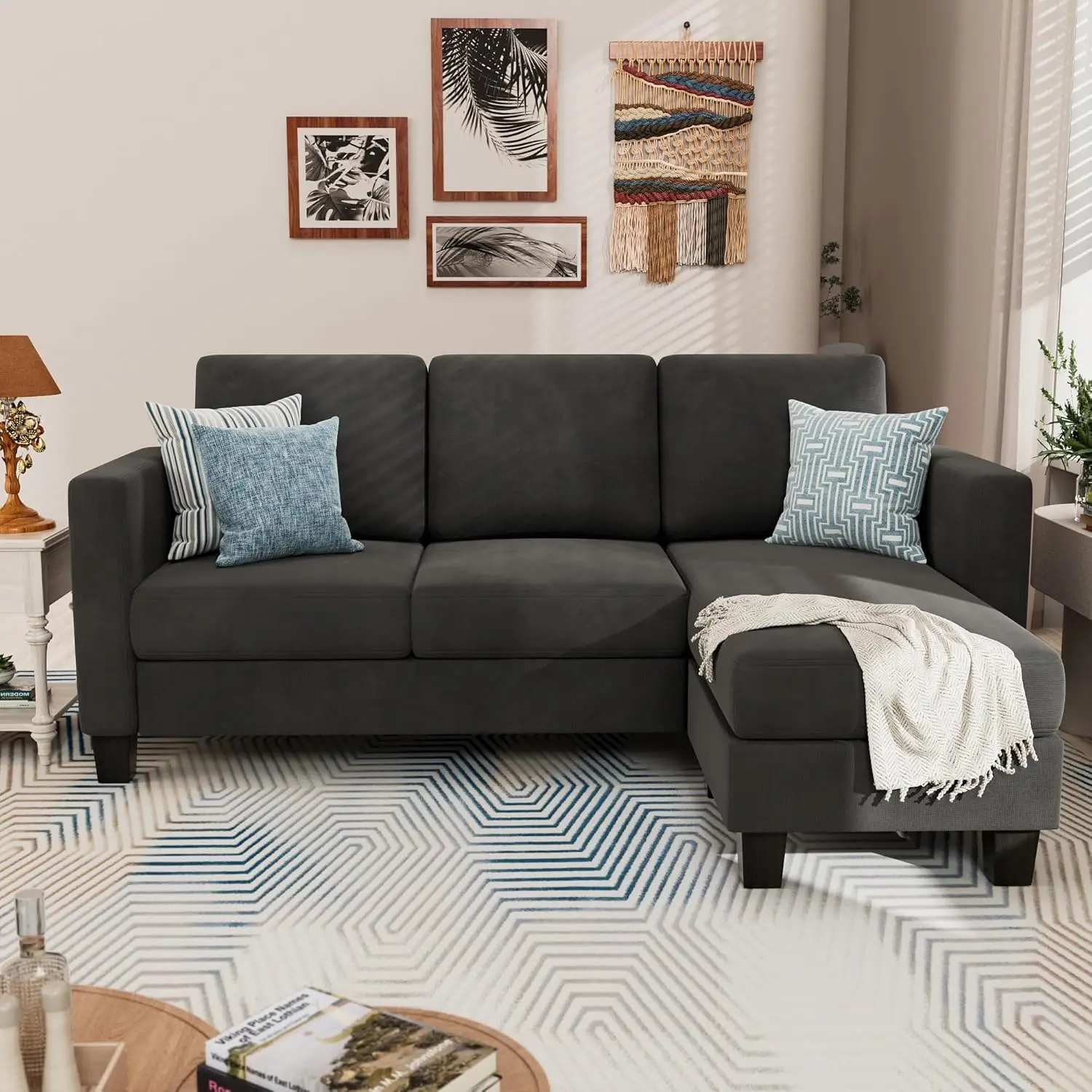 Yeshomy kursi lembut, dudukan sofa bentuk L dengan kain Linen Modern, hemat ruang untuk ruang tamu