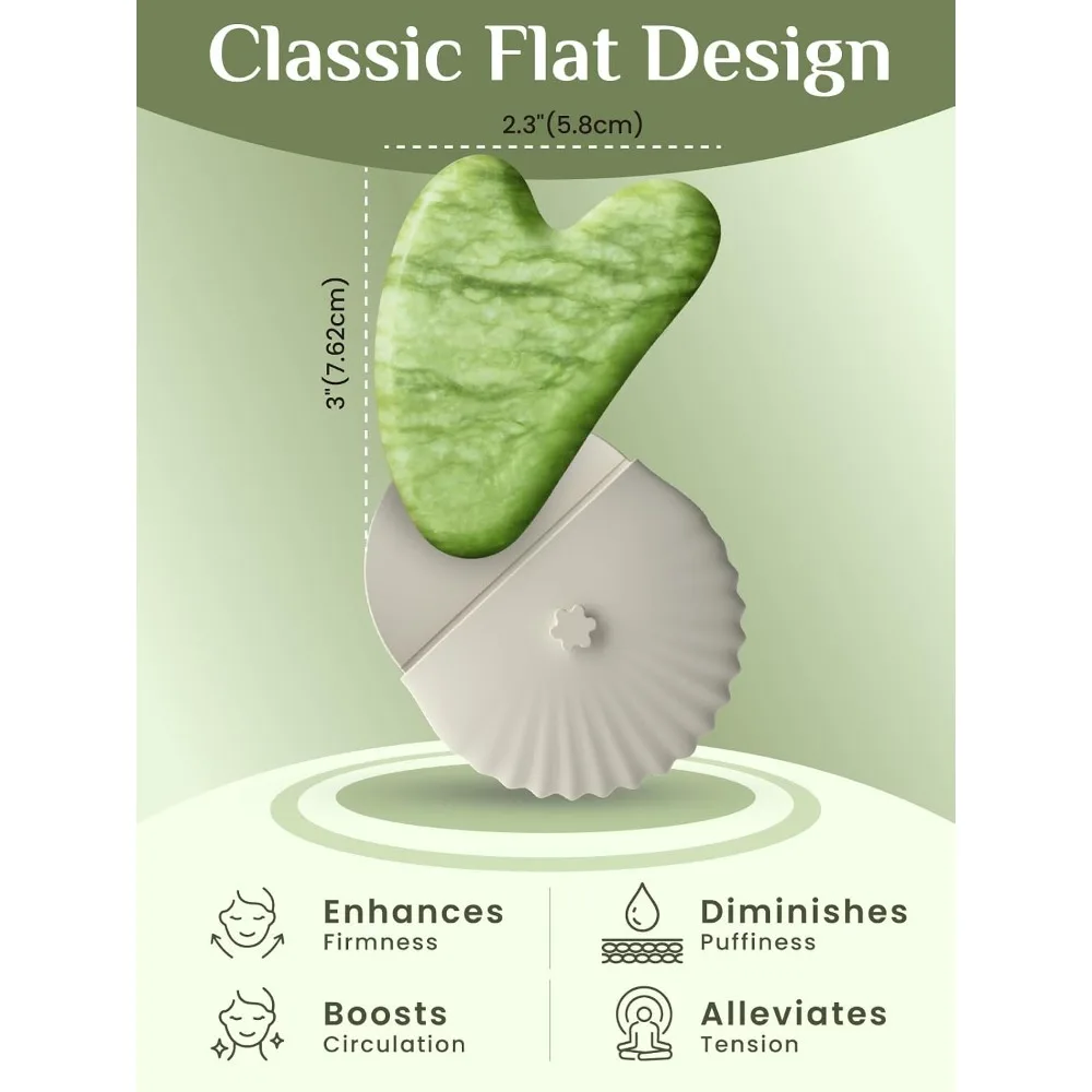 Herramienta Facial Gua Sha de Jade en Oferta, Herramienta de Masaje Manual para Esculpir la Línea de la Mandíbula, Reduce la Hinchazón, con Estuche de Silicona Verde Lima